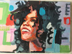 Peter Klashorst - Acrylverf op doek op houten frame , “Portret, Krullend haar” – 60 x 105 cm -2018 kopen? Bied vanaf 1!