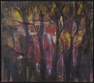 Wim de Bruin - Acryl en krijt op paneel, Licht tussen de bomen kopen? Bied vanaf 1!