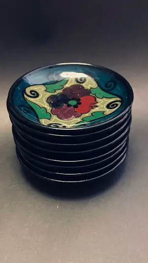 Plateelbakkerij Zuid-Holland - Zeldzame set (8x) Antiek Gouds Plateel – PZH – Schilder Aaltje Kraan kopen? Bied vanaf 40!