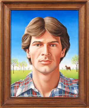 Sylvia Willink - Olieverf op paneel, Portret van Rik van Dam - Ingelijst verkocht voor € 1!