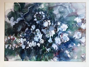 Betty van Beurden - Vrolijk bloemstilleven in hoofdzakelijk blauwe tinten kopen? Bied vanaf 40!