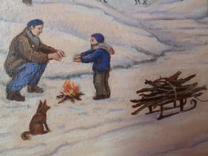 Denny Jacobs - handen warmen - schaatsen op het ijs - naïef realisme. kopen? Bied vanaf 65!