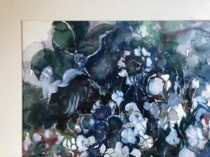 Betty van Beurden - Vrolijk bloemstilleven in hoofdzakelijk blauwe tinten kopen? Bied vanaf 40!