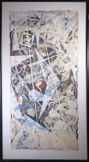 Pat Gentenaar - Torley - Gemengde techniek/collage op geschept papier, Blue pair - Ingelijst (Zeer groot) kopen? Bied vanaf 1!