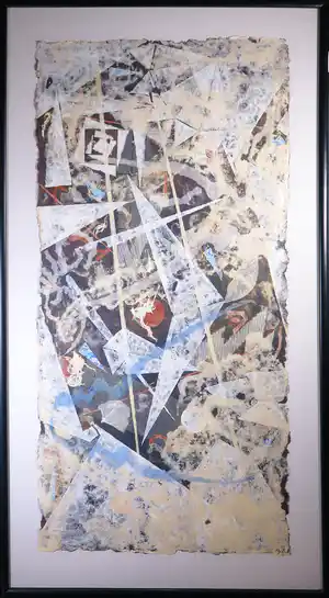 Pat Gentenaar - Torley - Gemengde techniek/collage op geschept papier, Blue pair - Ingelijst (Zeer groot) verkocht voor € 1!