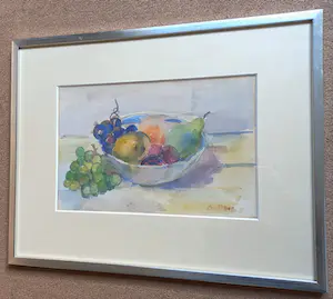 Jeanne Bieruma Oosting - Schaal met fruit, aquarel op papier (netjes ingelijst) kopen? Bied vanaf 550!
