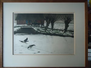 Tjeerd Bottema - bonte kraaien op het ijs- molen met hondenkar en knotwilgen kopen? Bied vanaf 40!