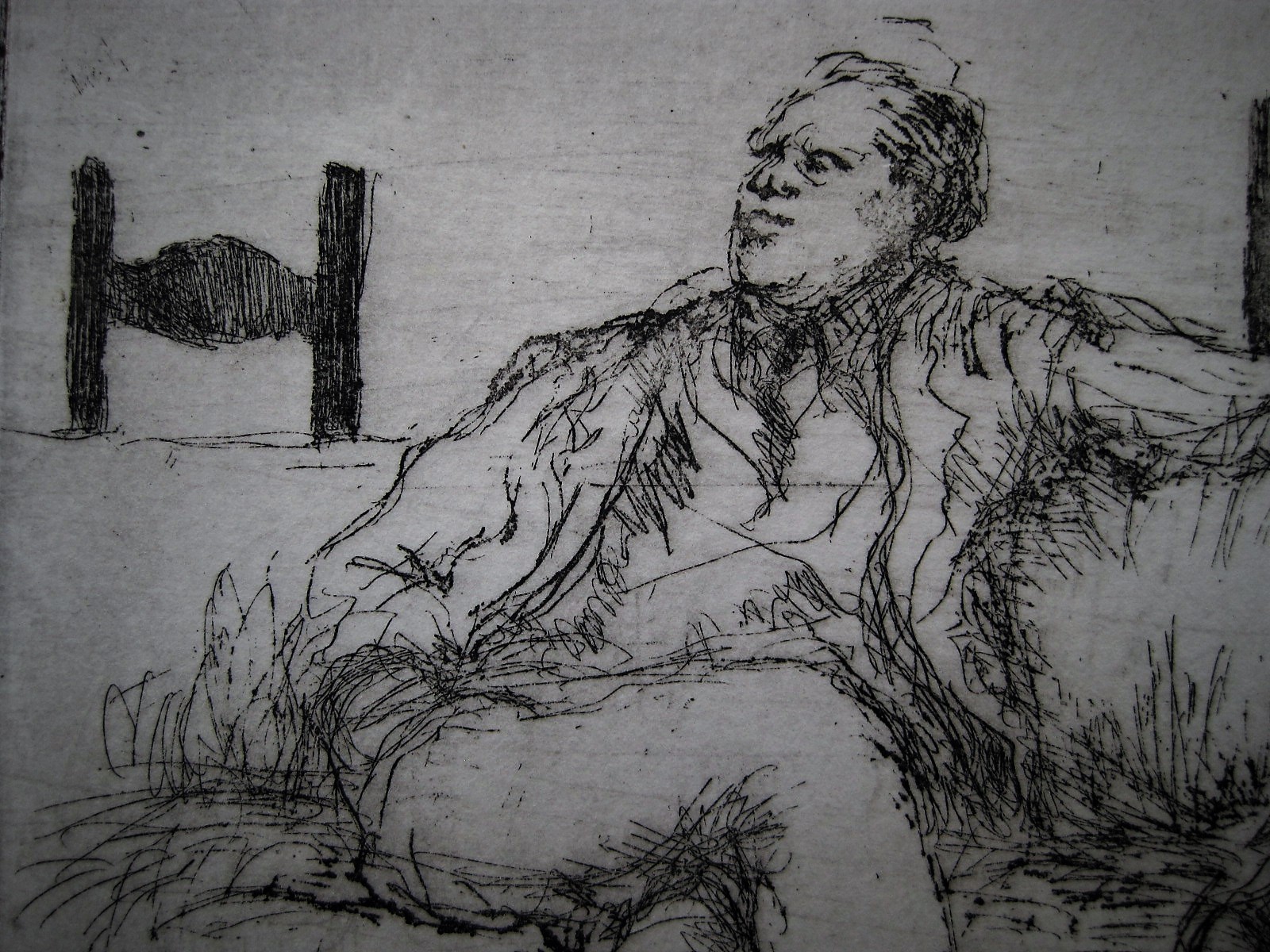 Niet of onleesbaar gesigneerd - Leuke gesigneerde Ets "Echtpaar op de bank"  kopen? Bied vanaf 1!