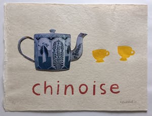 Klaas Gubbels - houtdruk met collage - Chinoise - oplage 18. kopen? Bied vanaf 350!