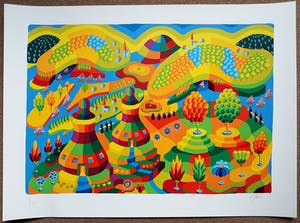 Louis Gans - Fantasielandschap, zeefdruk kopen? Bied vanaf 50!