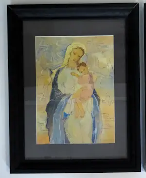 Joop Liesker - 2 x gouache, Maria met kind en St. Franciscus kopen? Bied vanaf 50!
