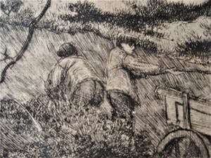 Adrianus Johannes Grootens - Knappe circa 1930 droge naald Ets "Kar en Paard in Duinlandschap" gesigneerd kopen? Bied vanaf 1!