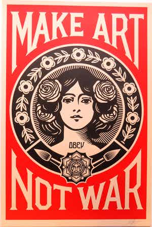 Shepard Fairey - MAKE ART NOT WAR verkocht voor € 40!