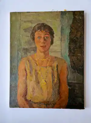 Huub Gerretsen - Jaren 60 olieverf op doek portret van een jonge vrouw - gesigneerd verkocht voor € 60!