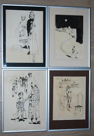 Robert Nix - 4 Afrikaanse werktekeningen uit 1969 kopen? Bied vanaf 80!