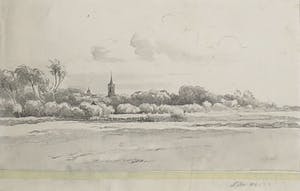 Arnoldus Johannes Eymer - Aquarel, Landschap met kerktoren - Ingelijst kopen? Bied vanaf 1!