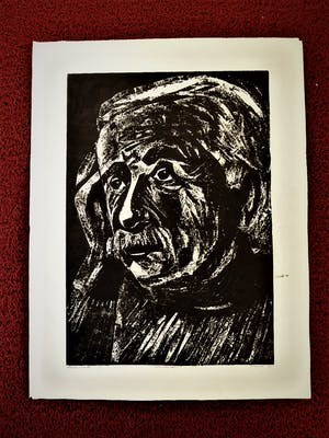 Ronnie Meerts - Grote hoogdruk Linosnede - "albert Einstein" - zeer kleine oplage van 5 ex. kopen? Bied vanaf 23!