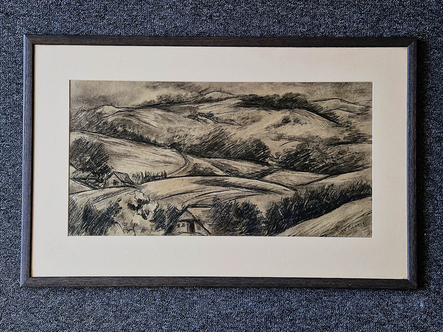 Dirk Filarski - Grote jaren 30 houtskool tekening - Italië landschap bij Gardameer - gesigneerd verkocht voor € 84!
