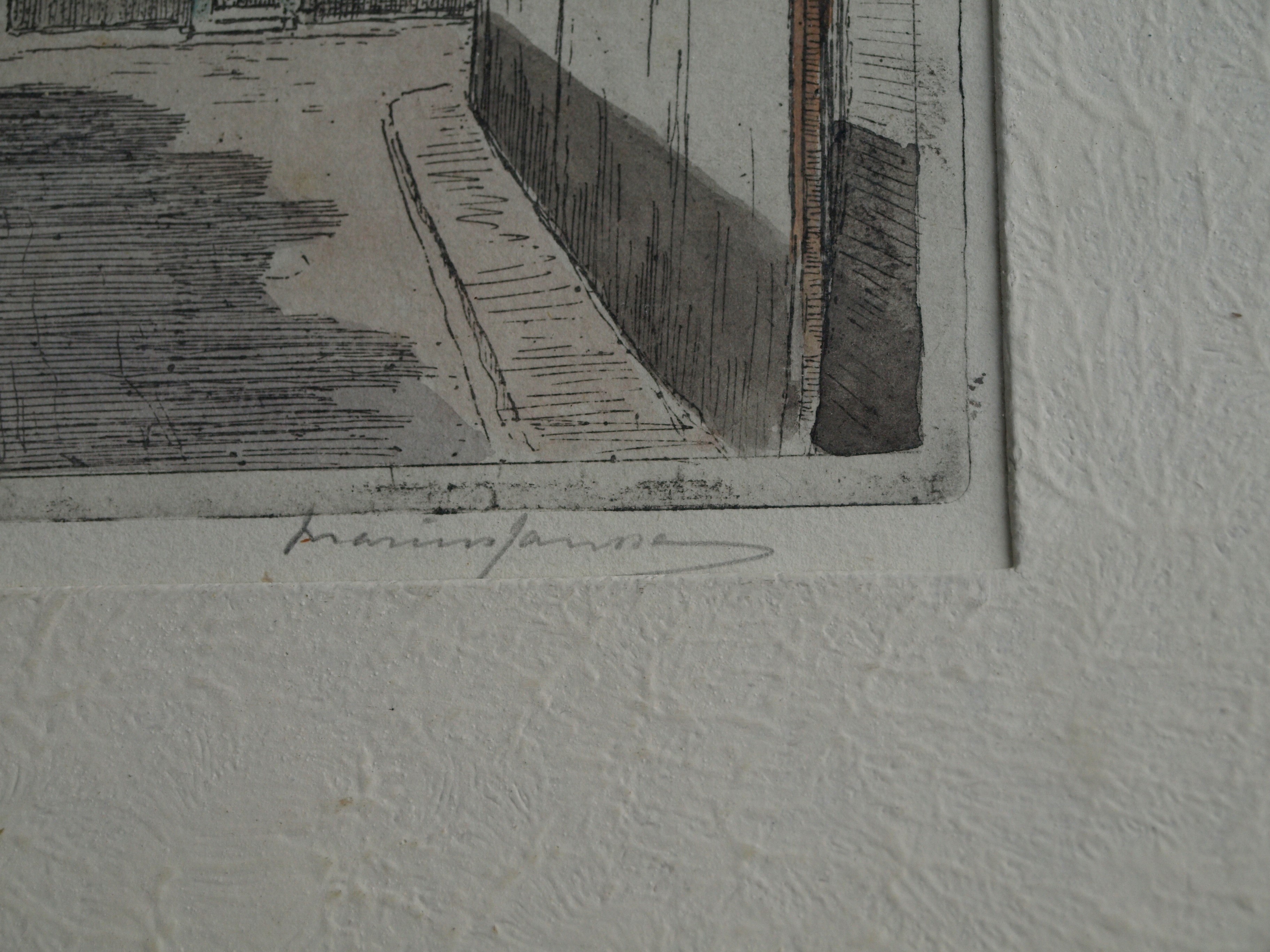 Marius Johannes Janssen - Ets , Onze Lieve Vrouwetoren Amersfoort – Gesigneerd en ingelijst – ca 1935 kopen? Bied vanaf 30!