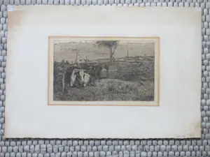 Willem de Zwart - Melkende boer - Ets kopen? Bied vanaf 48!