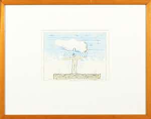 Co Westerik - Litho, Staande man buiten - Ingelijst verkocht voor € 150!