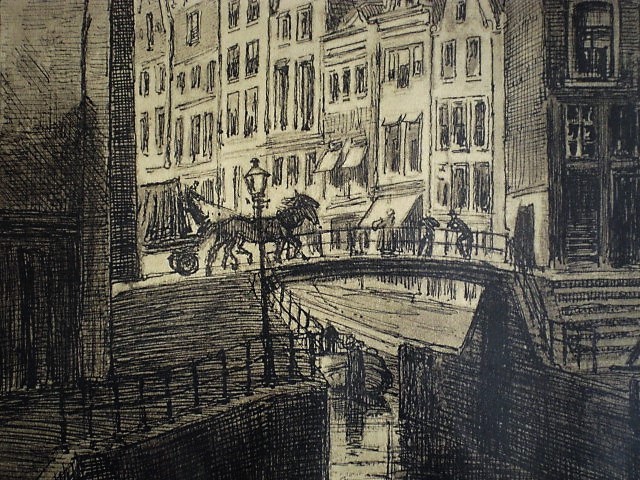 Louis Landre - gesigneerde Ets Amsterdam Oudezijds kolk en Oude kerk" ca 1920 kopen? Bied vanaf 1!