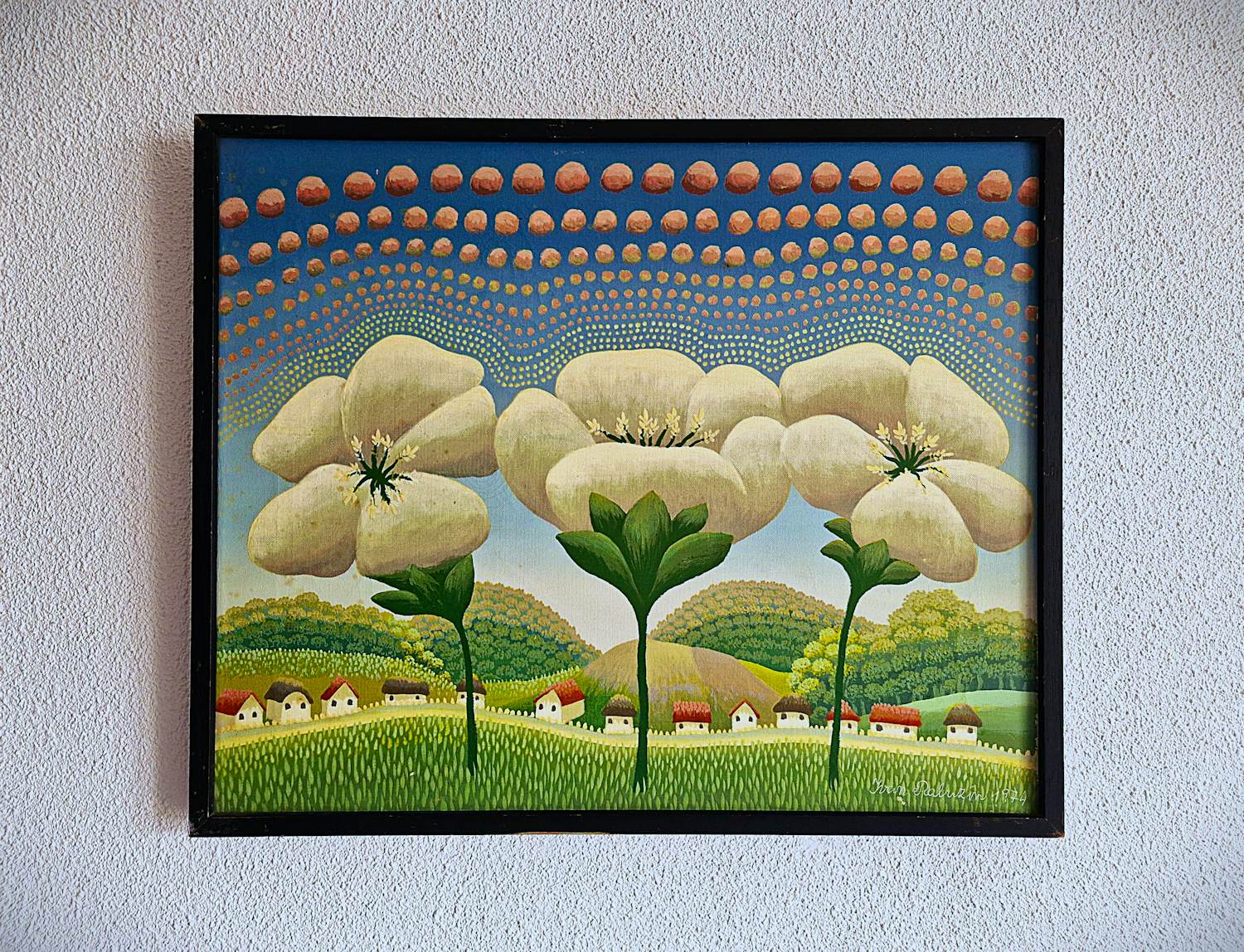 Ivan Rabuzin - Kroatië - naïeve kunst - OLIEVERF - idyllisch landschap - 1974 - TOP!! verkocht voor € 1800!