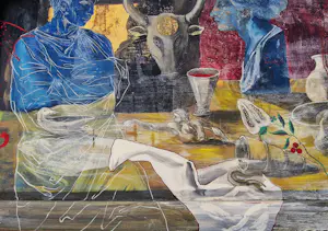 Jean-Christophe Donnadieu - Mega groot olieverf "nature morte aux buste bleu" gesigneerd kopen? Bied vanaf 91!