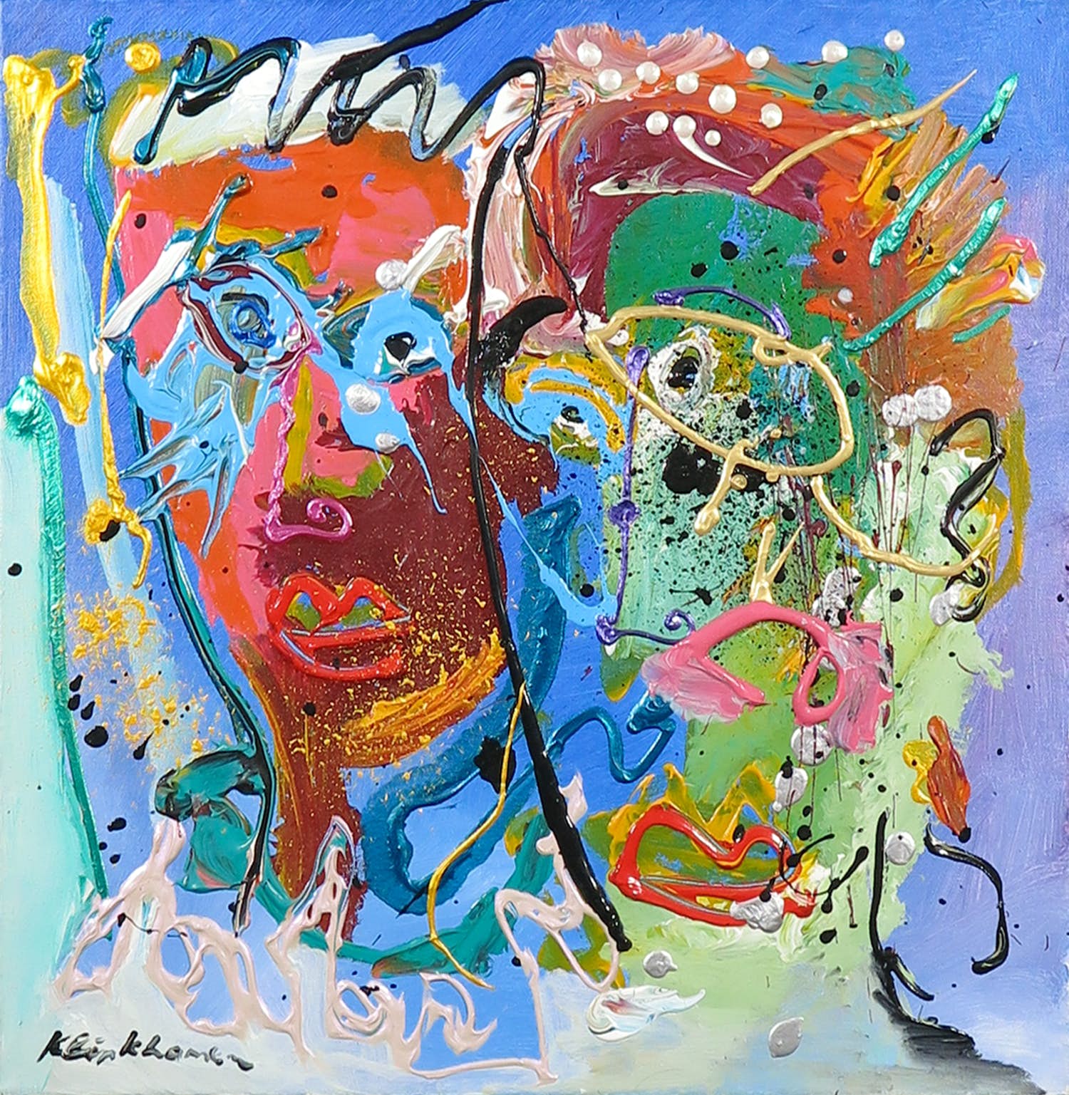 Henk Klinkhamer - Acryl op doek, Arbeiders II verkocht voor € 150!