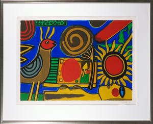 Corneille - Zeefdruk, L'oiseau au fond bleu - Ingelijst (Groot) kopen? Bied vanaf 250!