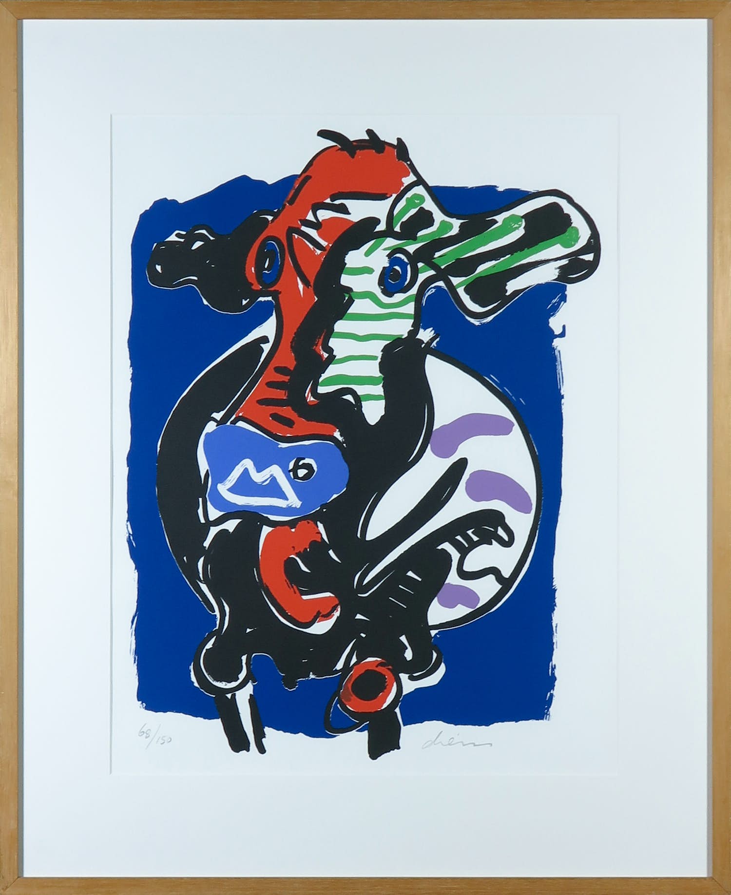 Peter Diem - Zeefdruk, Blauwe koe - Ingelijst verkocht voor € 1!