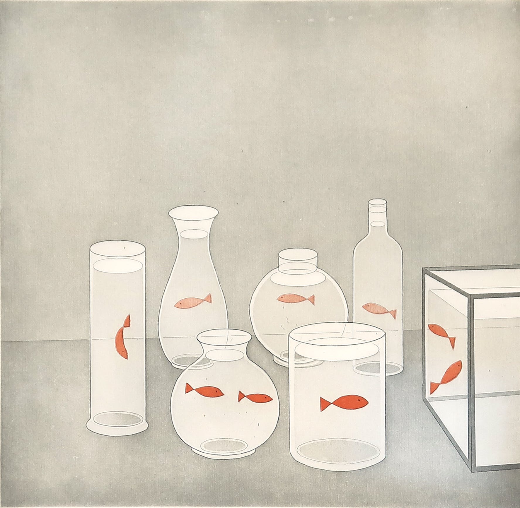 Jeroen Henneman - Kleurenlitho, Zwemmende goudvissen verkocht voor € 80!