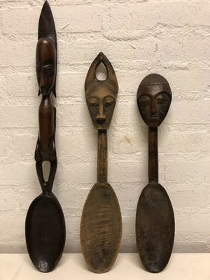 Dogon - 180328 - 3 Tribal used African spoons. kopen? Bied vanaf 45!