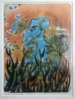 Jan van der Meulen - Lithografie, Blue sculpture - Ingelijst kopen? Bied vanaf 45!