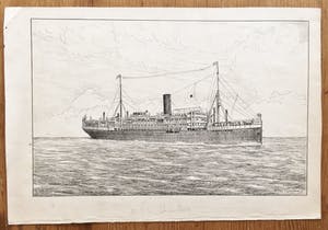 Eugene Rensburg - Drie grote inkttekeningen van stoomschepen kopen? Bied vanaf 20!