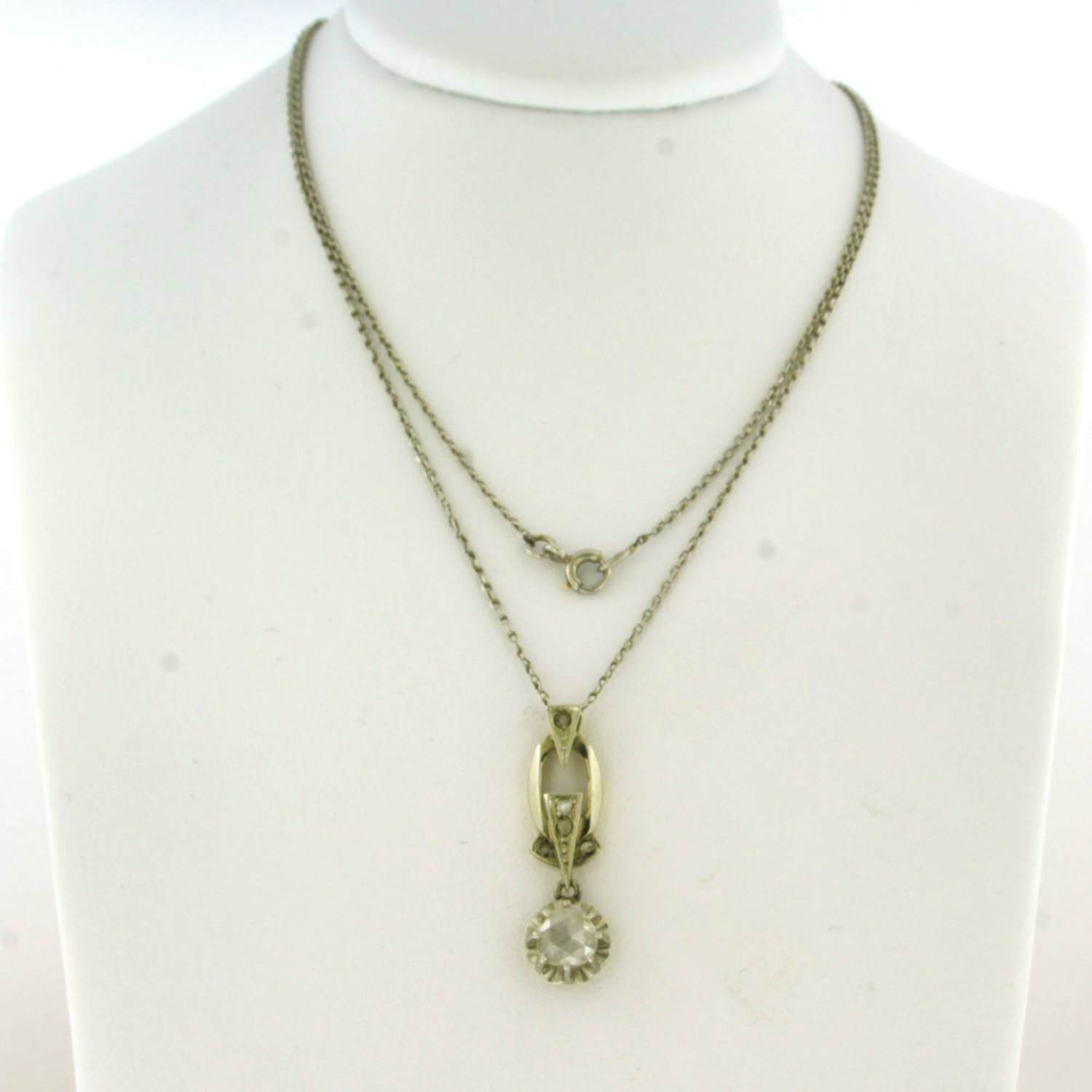 Platina collier met goud met platina hanger bezet met roos diamant 0.25ct kopen? Bied vanaf 400!