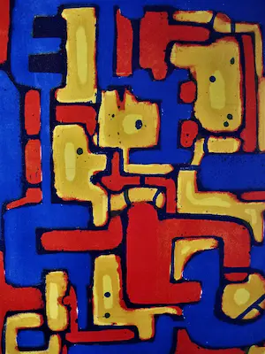 Wim Motz - Bijzondere 1957 geometrische kleuren Lithografie "Labyrinth" handgesigneerd kopen? Bied vanaf 37!