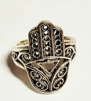 Buy Nieuw , Hand van Fatima zilveren Dames -ring,? Bid from 45!