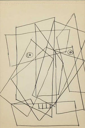 Siep van den Berg - Lot van twee pentekeningen, (Auto) Portret - Ingelijst kopen? Bied vanaf 80!