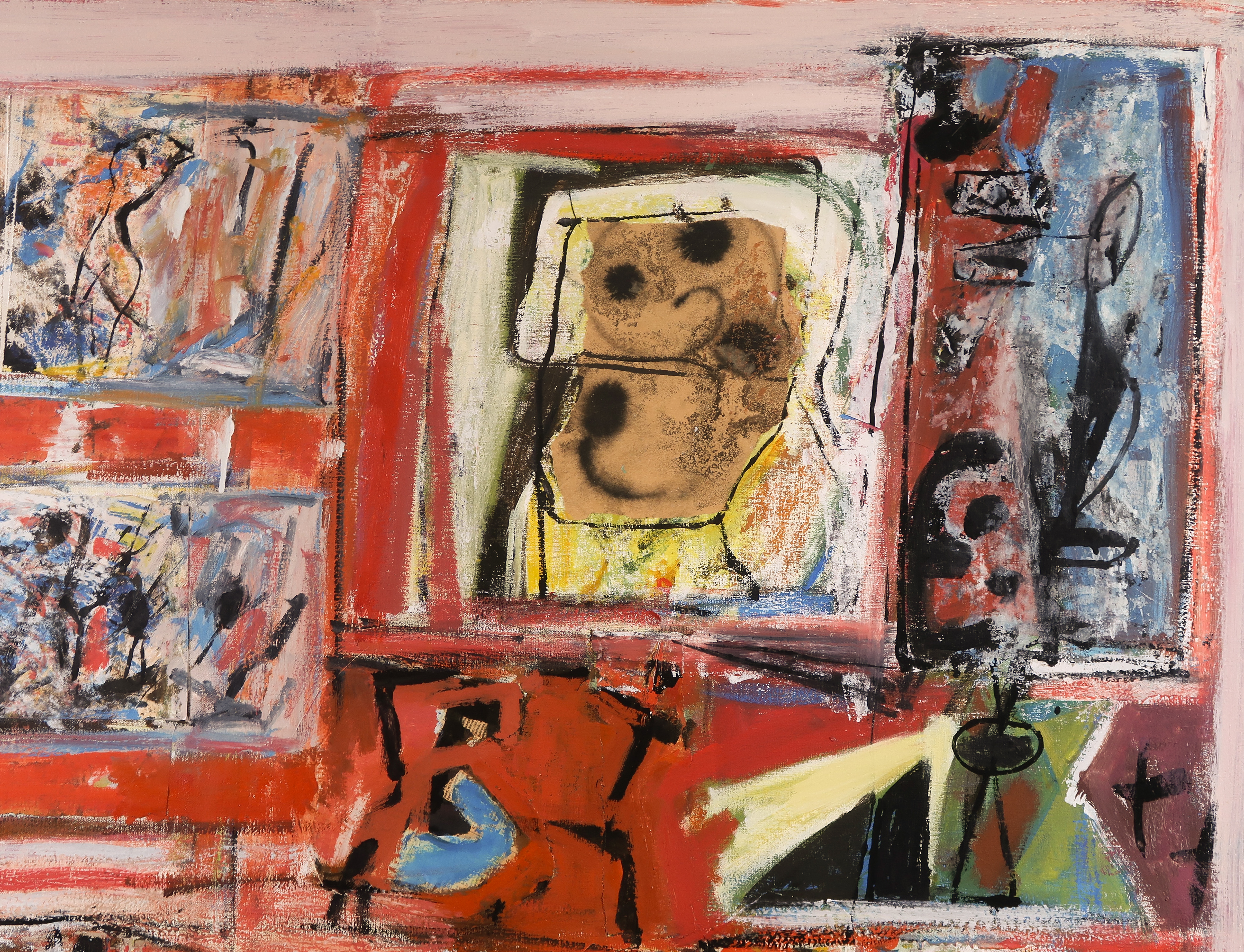 Fred Sieger - Olieverf en collage op doek, Compositie met vlakken - Ingelijst (Zeer groot) kopen? Bied vanaf 850!