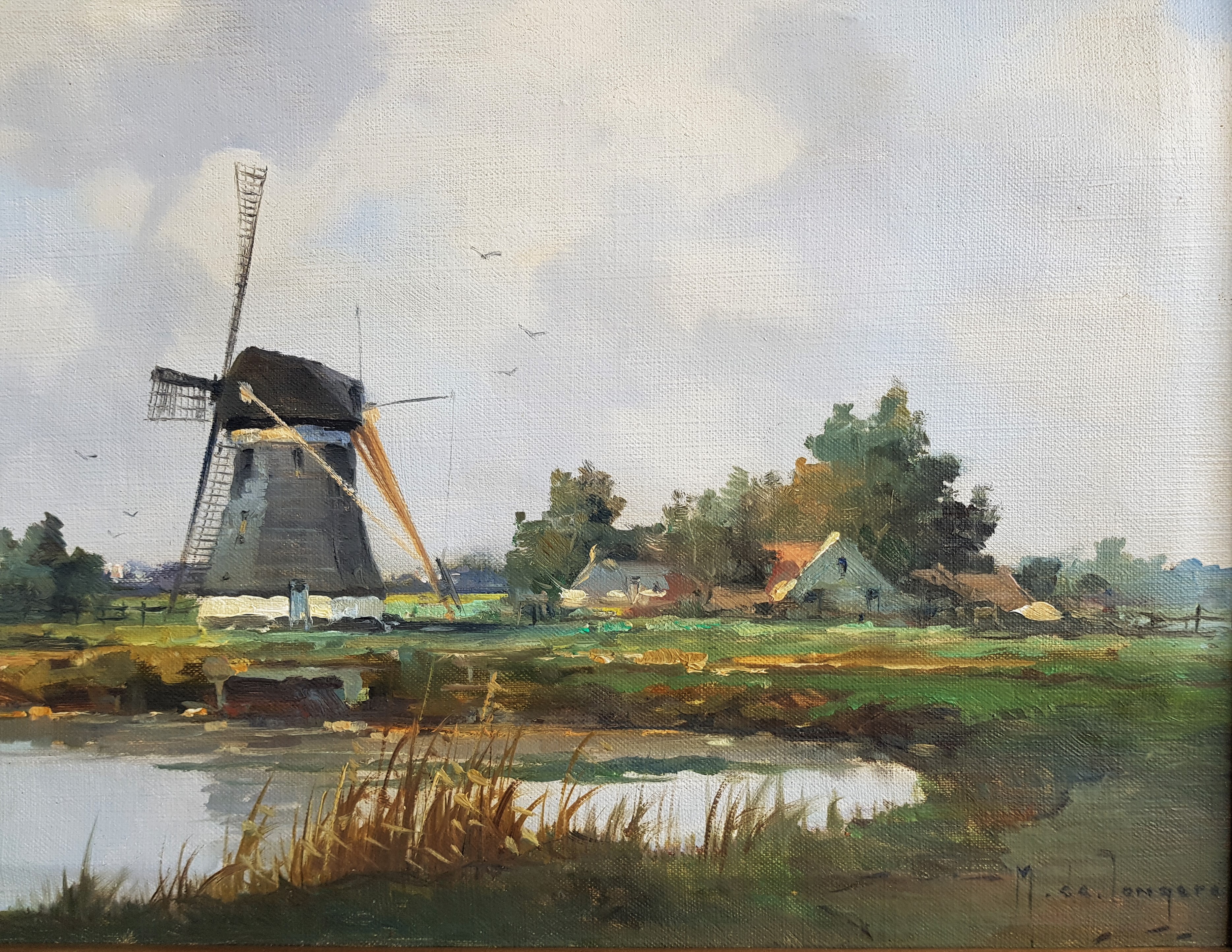 Marius de Jongere - Hollands polderlandschap met molen kopen? Bied vanaf 900!