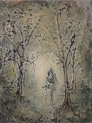 Niet of onleesbaar gesigneerd - Stelletje in het bos. kopen? Bied vanaf 1!