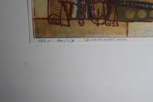 Hannes Postma - grote unica handgekleurde aquatint "mechanische projectie -1958 - gesigneerd kopen? Bied vanaf 46!