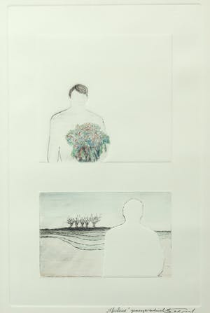 Niet of onleesbaar gesigneerd - Handgekleurde ets, Afscheid - Ingelijst kopen? Bied vanaf 1!