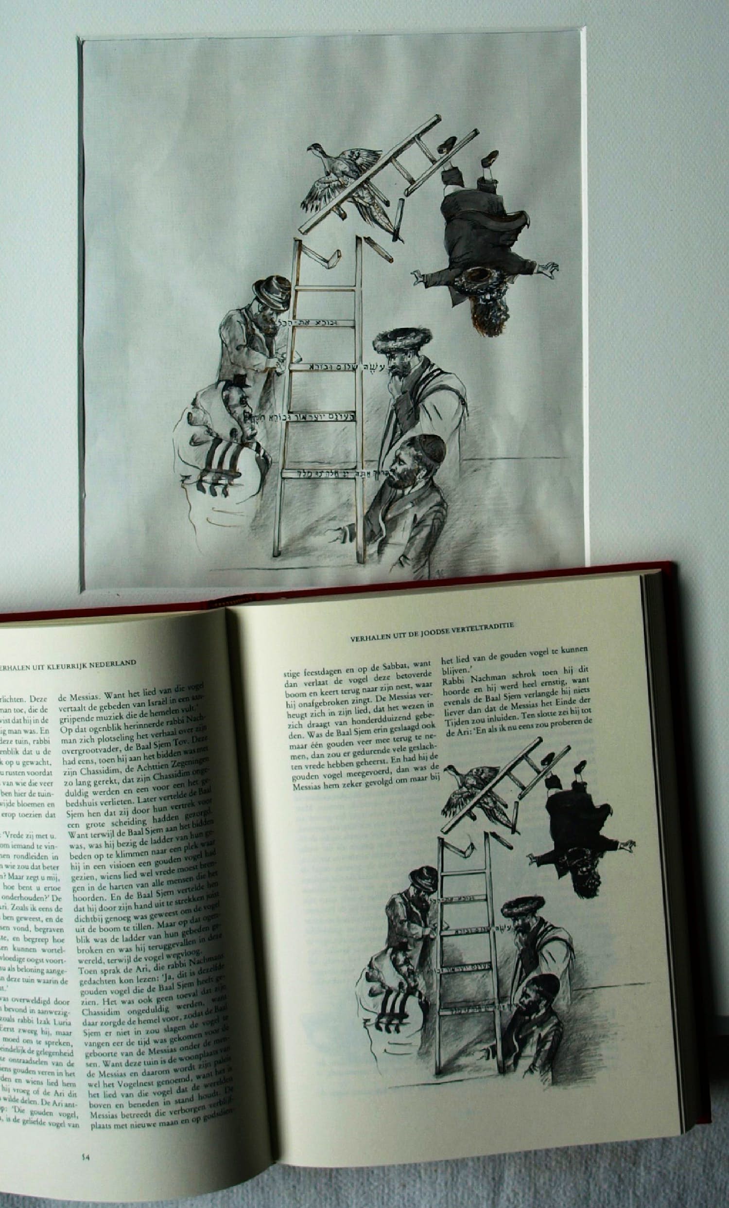 Jet Naftaniel-Joels - Originele tekening gewassen inkt , Illustratie uit De Gouden Vogel + Boek verkocht voor € 1!