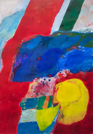 Jef Diederen - Abstracte compositie, gemengde techniek op papier (netjes ingelijst, groot!) verkauft für € 575!