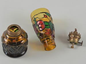 Curiosa - Vintage amber gebrandschilderd glas olielamp kopen? Bied vanaf 1!