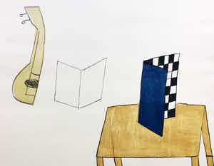 Klaas Gubbels - zeefdruk ‘Schaakbord met mandoline’ - 1991 - oplage VII/X. verkocht voor € 225!