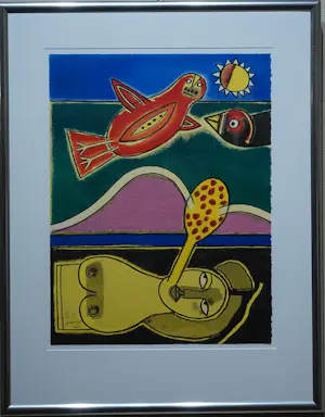 Corneille - ingelijste litho: L'oiseau rouge et femme nude - 2001 kopen? Bied vanaf 375!