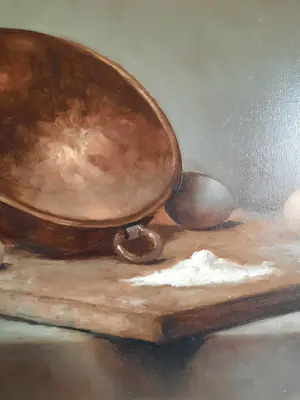 Niet of onleesbaar gesigneerd - L.Polak stilleven met ketel en eieren kopen? Bied vanaf 1!